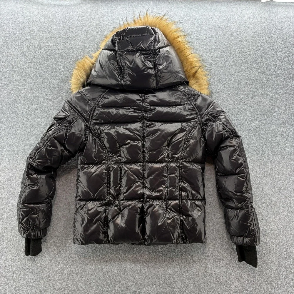 S13 Puffer Jacket Youth Girls 8 Black Hooded Faux Fur Trim Winter Coat